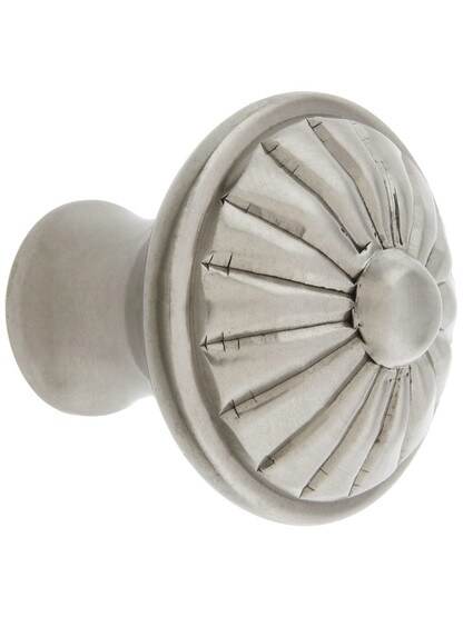 Fluted Brass Cabinet Knob - 1 1/4 inch Diameter in Satin Nickel.